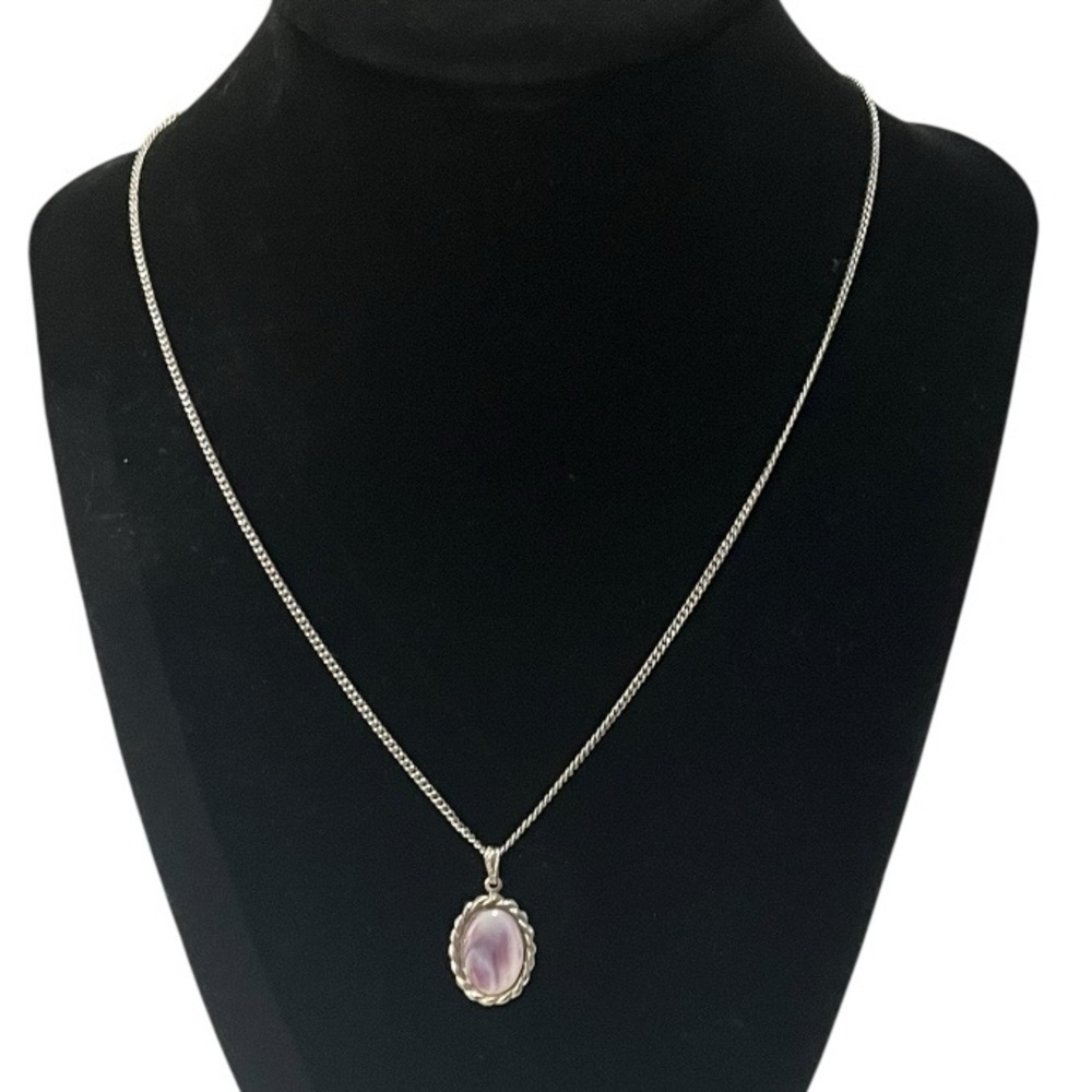 Sterling silver purple shell pendant on untamed chain